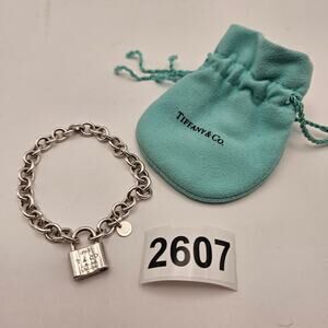 TIFFANY & CO STERLING SILVER 1837 LOCK PADLOCK CHARM 7.25 BRACELET NO BOX